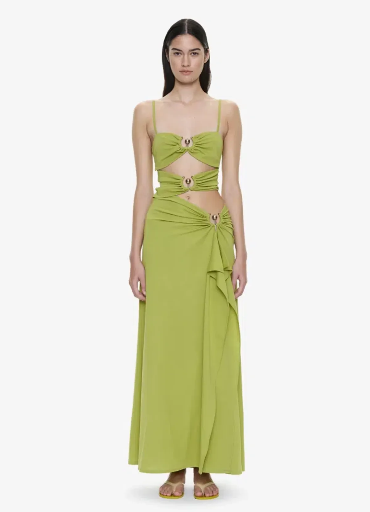 Christopher Esber Orbit Ruched Disconnect Cascade Dress dypsis green Size 10 - Image 1