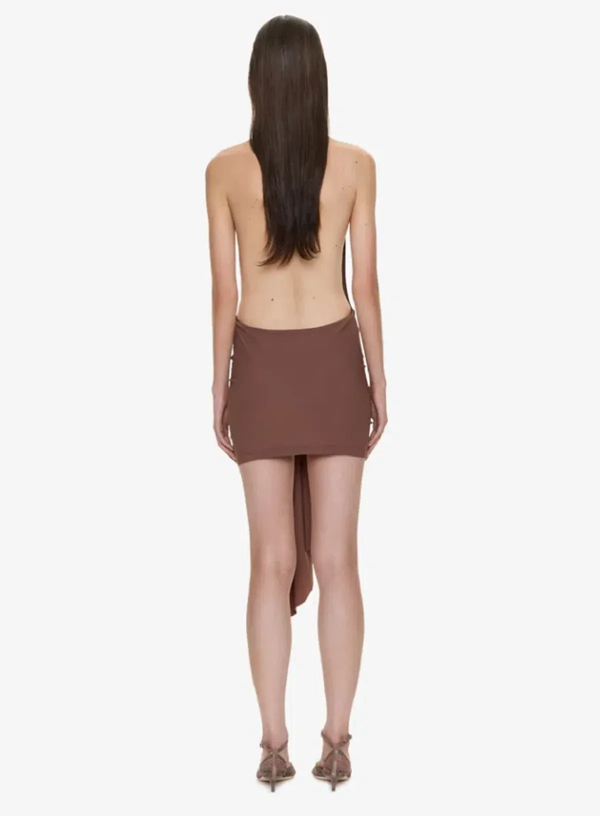 Christopher Esber Pierced Orbit Halter Drape Mini Dress husk brown Size 6 - Image 2