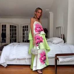 Elliatt Elisia Tiered Gown in Green & Pink Floral Small for rent on The Volte - image 5