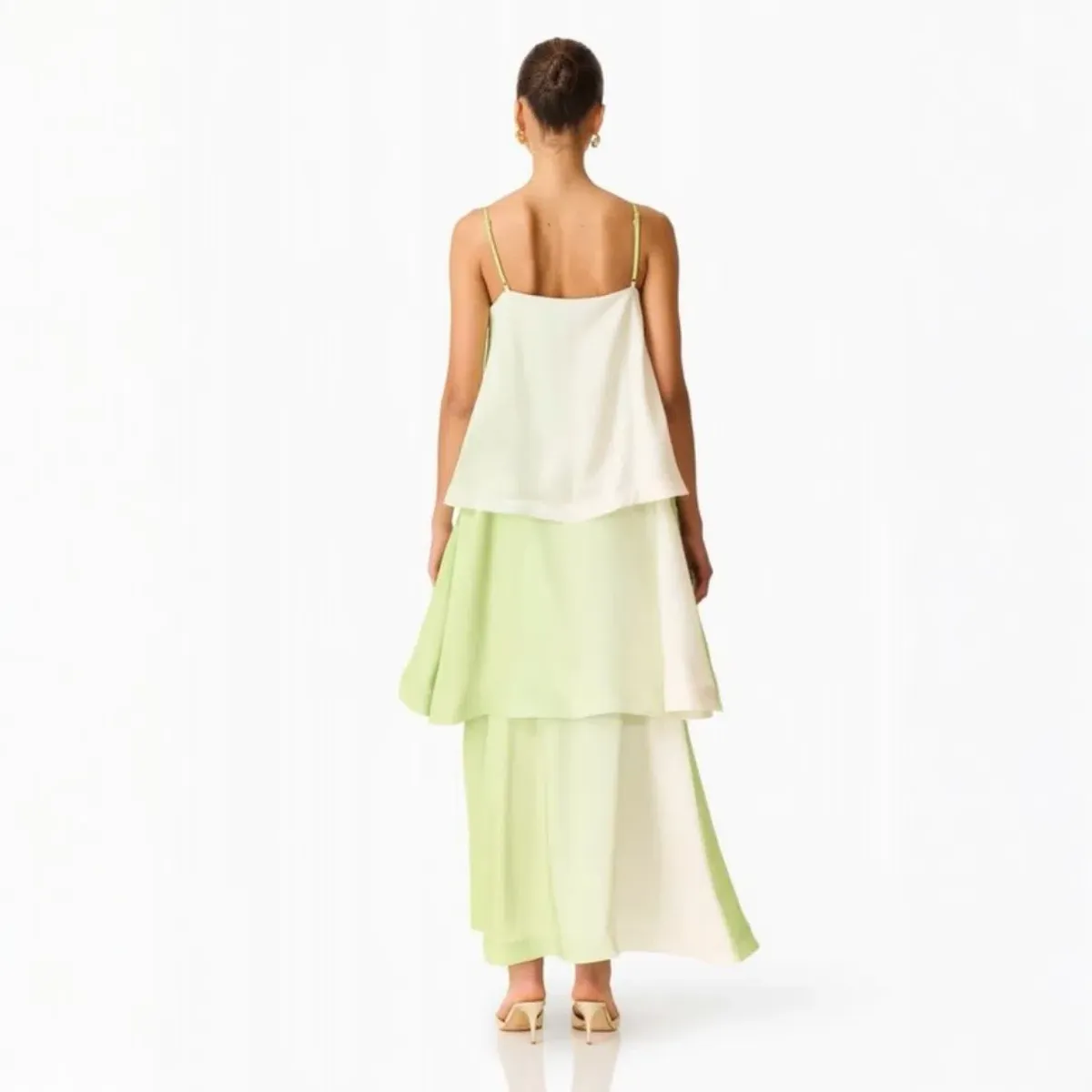 Elliatt Elisia Tiered Gown in Green & Pink Floral Small - Image 2