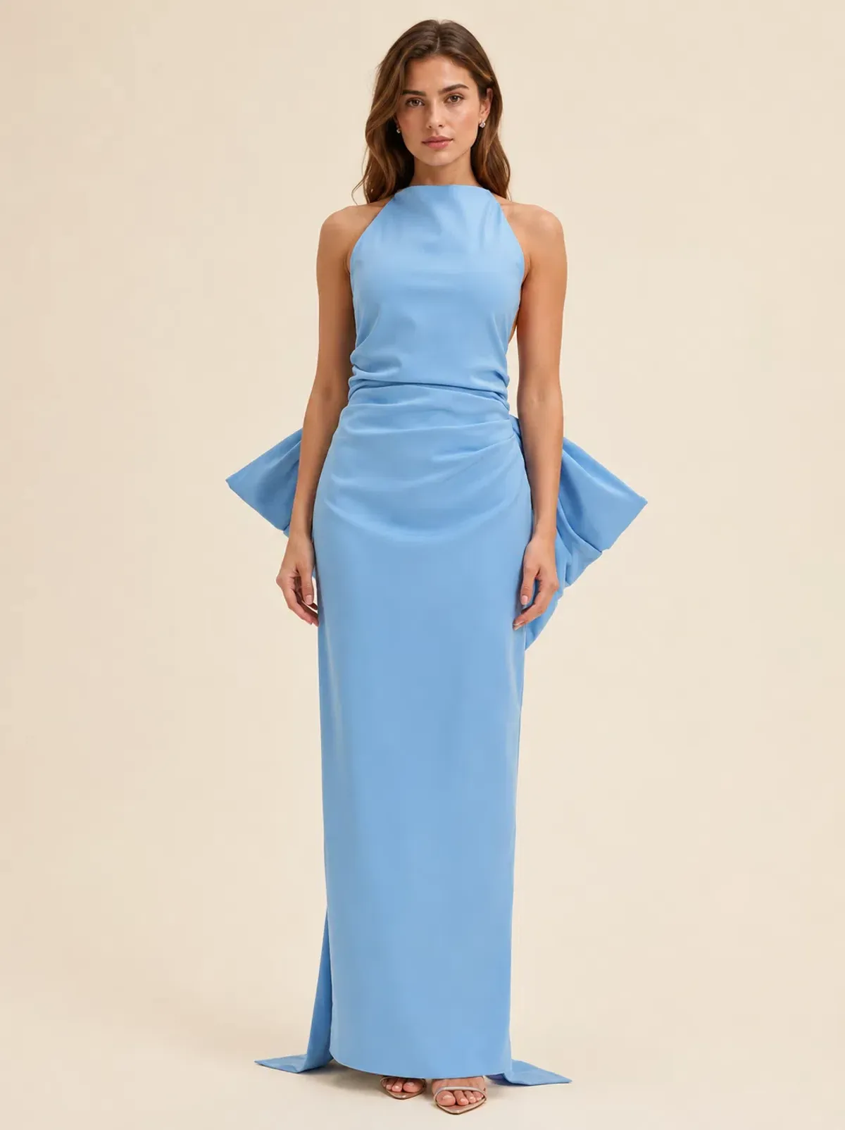Rachel Gilbert Lottie Bow-Detail Halterneck Gown in Blue Size 3/AU12 - Image 1