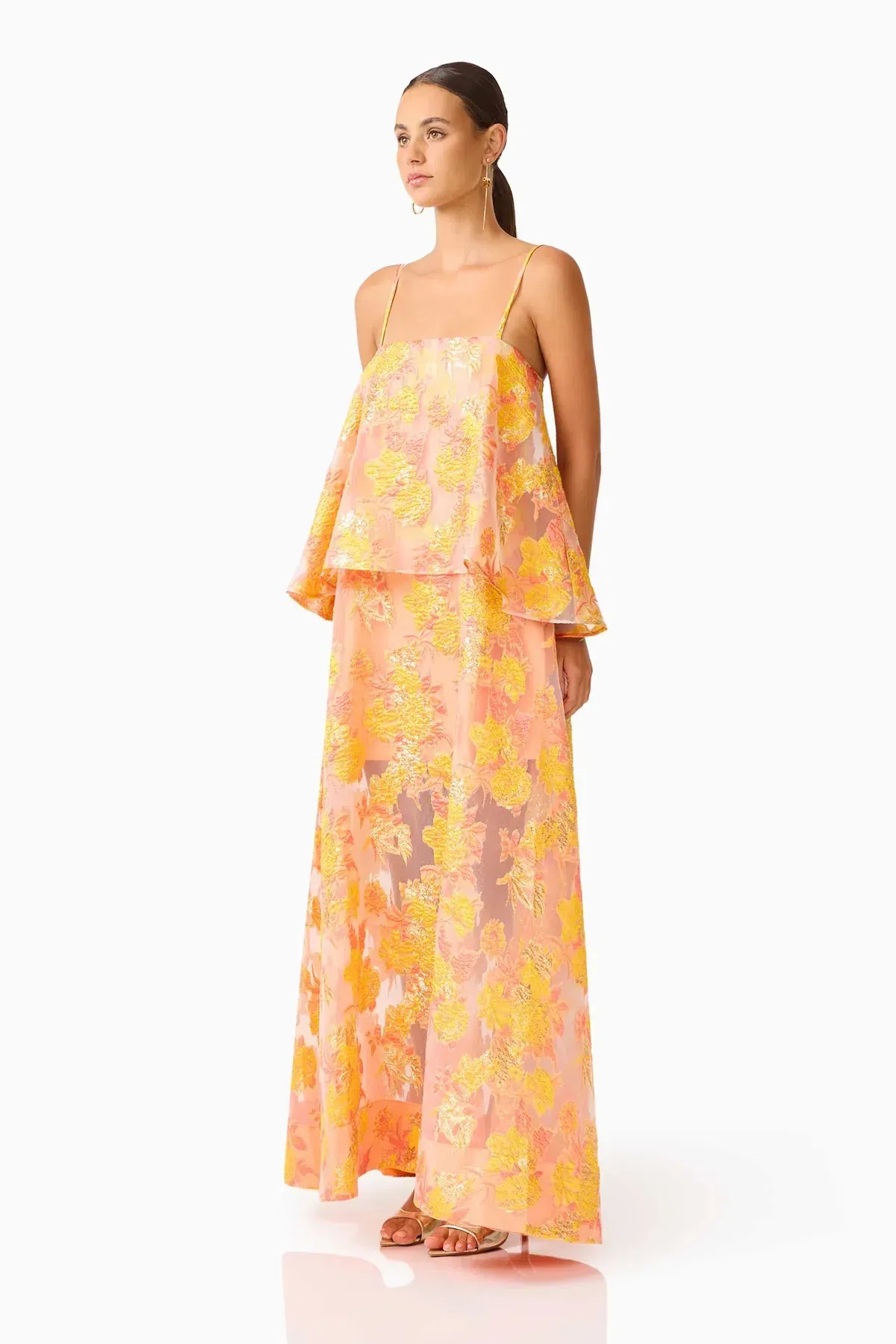 Elysia Tiered Gown in Orange Floral - Image 2