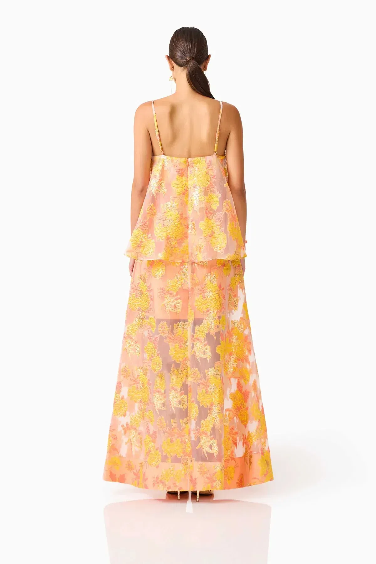 Elysia Tiered Gown in Orange Floral - Image 3