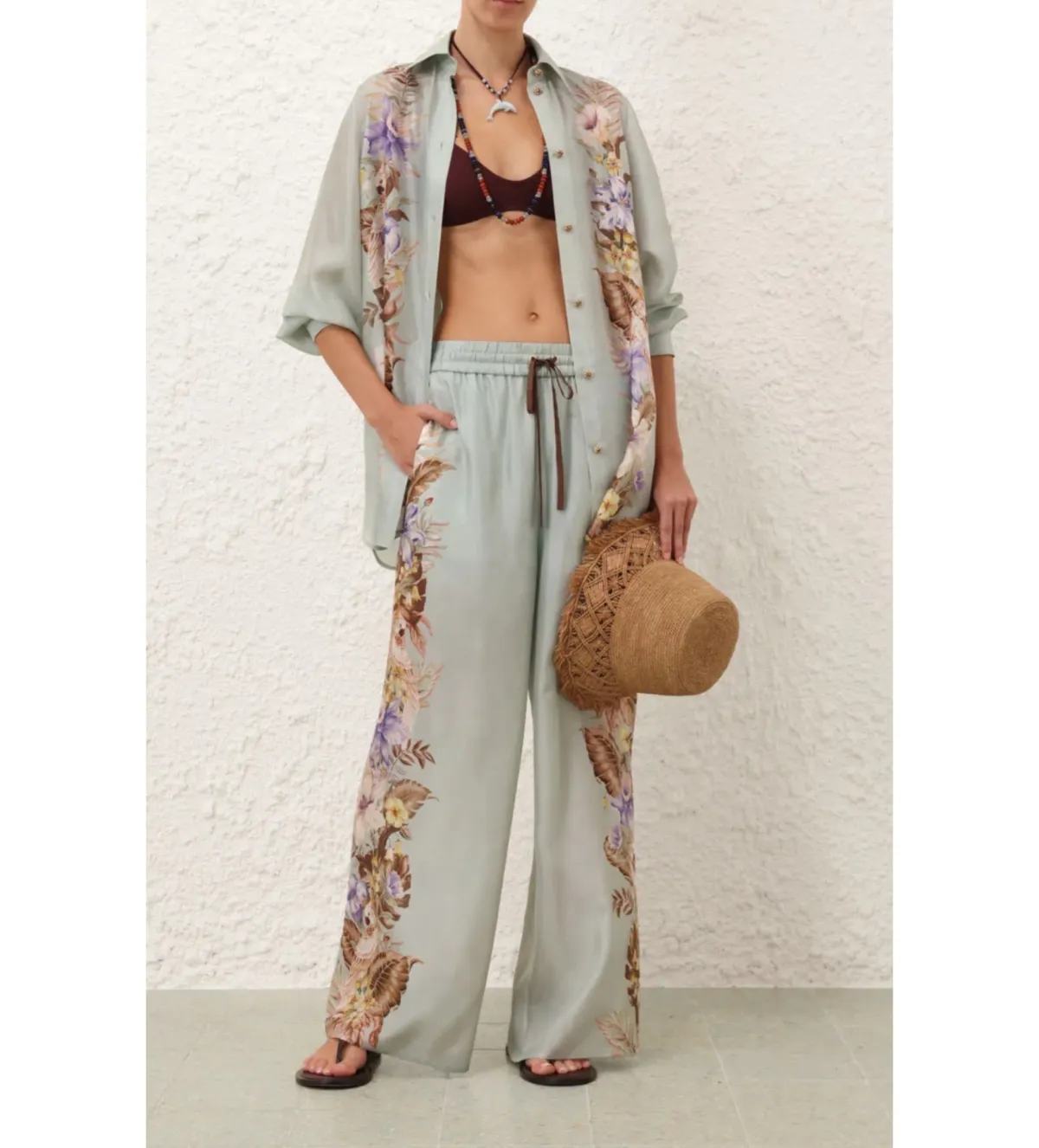 Zimmermann Coco Silk Relaxed Pant Size 1 & Shirt Size 0 Set Print for rent on The Volte - main image