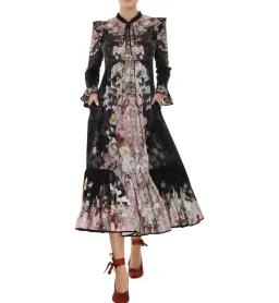 ZIMMERMANN DANCER TIE NECK MIDI DRESS BLACK GARDEN FLORAL SIZE 0 for rent on The Volte - image 1