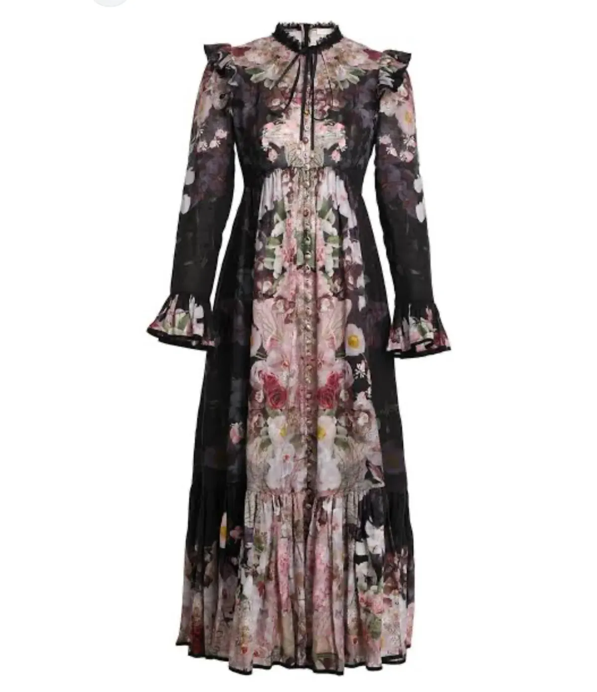 ZIMMERMANN DANCER TIE NECK MIDI DRESS BLACK GARDEN FLORAL SIZE 0 - Image 3