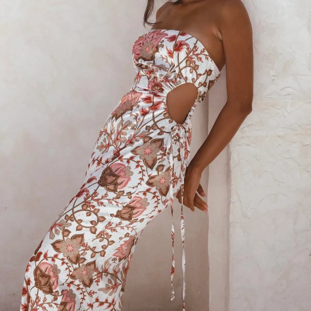 Sonya Moda Dima Strapless Maxi Dress Paisley Size 8 Ruching Formal - Image 2
