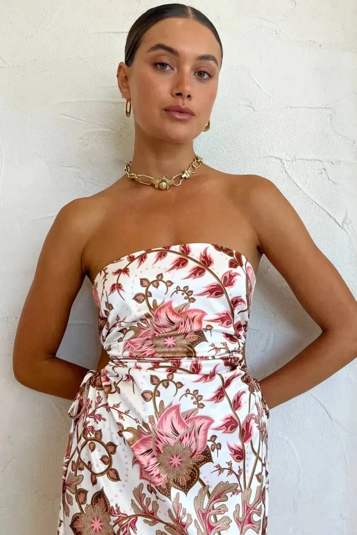 Sonya Moda Dima Strapless Maxi Dress Paisley Size 8 Ruching Formal for rent on The Volte - main image