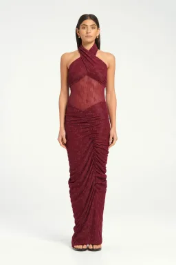 BENNI Hudson Lace Maxi Dress In Burgundy Sangria | Size AU 12 for rent on The Volte - image 2