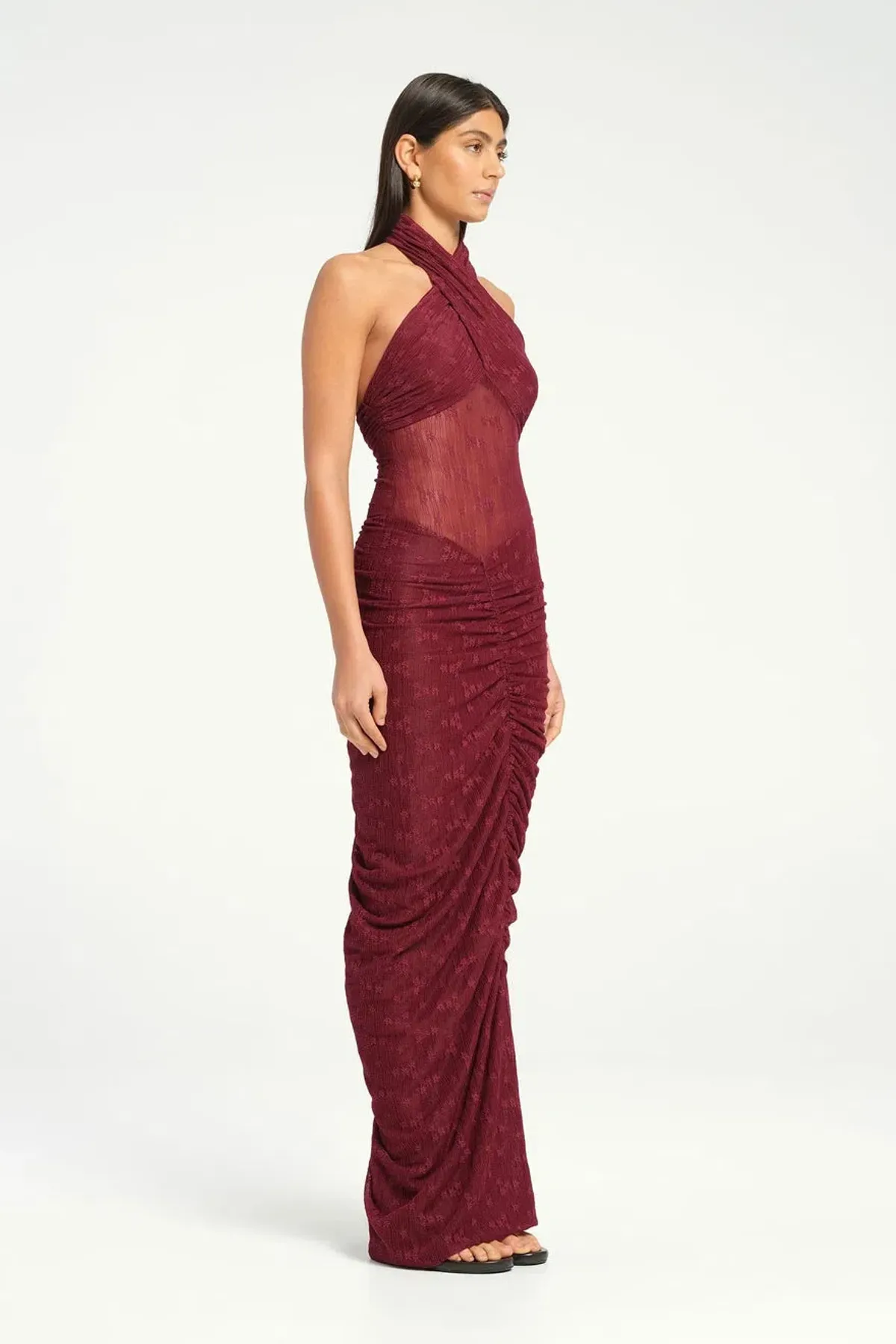 BENNI Hudson Lace Maxi Dress In Burgundy Sangria | Size AU 14 - Image 2