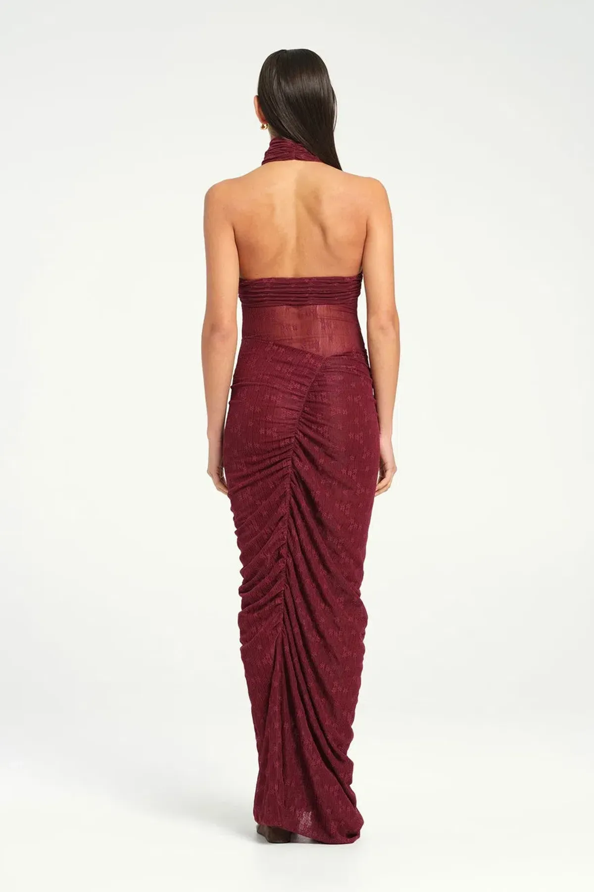 BENNI Hudson Lace Maxi Dress In Burgundy Sangria | Size AU 14 - Image 3