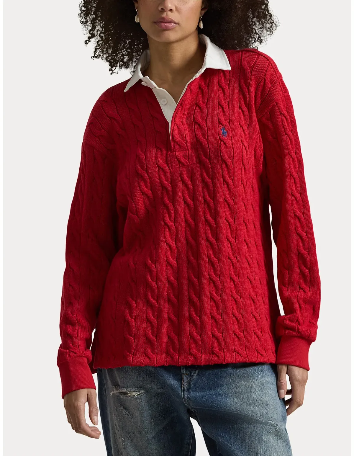 Polo Ralph Lauren Cable-Knit Cotton Rugby Polo XS Red for rent on The Volte - main image