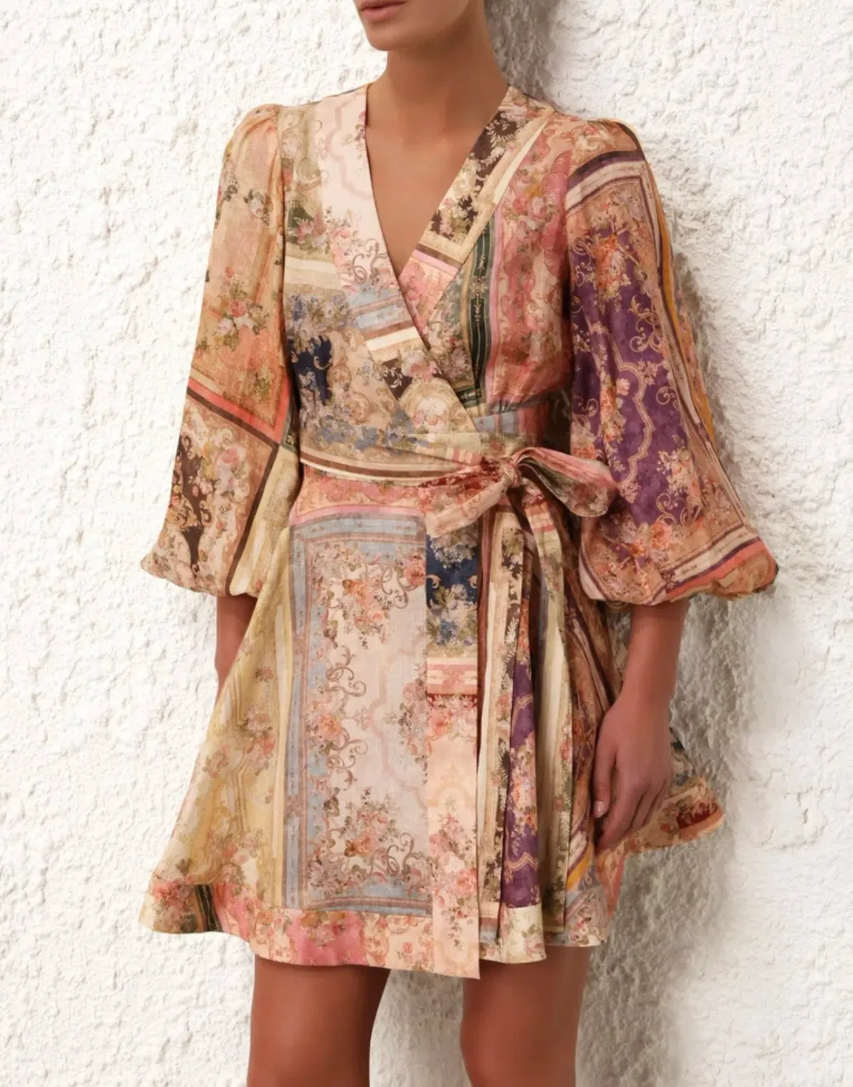 Zimmermann August Patch Floral Linen Wrap Mini Dress AU2 M - Image 1