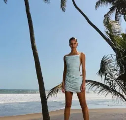 BENNI Tanner Mini Dress In Frost Blue | Size AU 8 for rent on The Volte - image 1