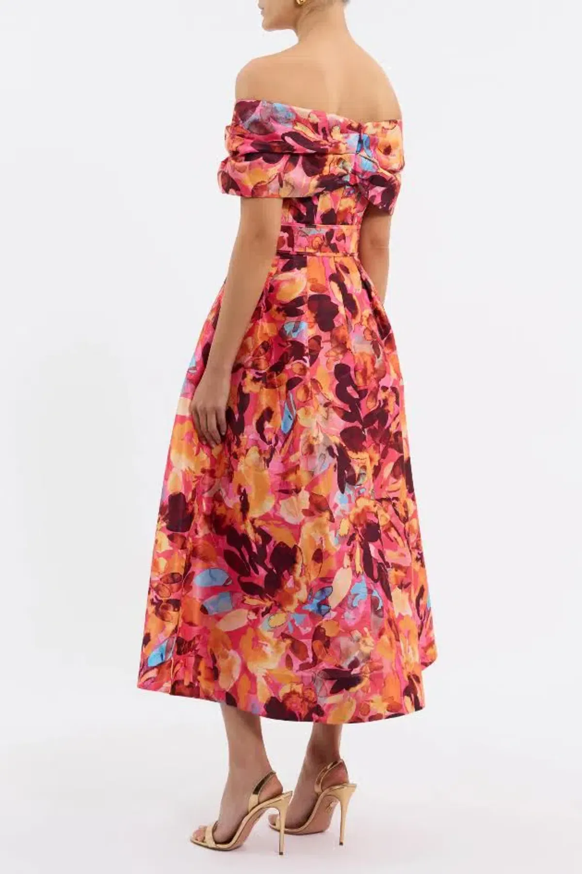 🌹Rebecca Vallance Gardenia Midi Dress – Size 8 AU - Orange Red Floral Off Shoulder Outfit🌹 - Image 2