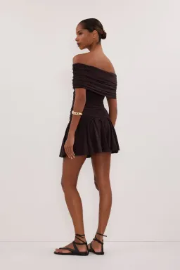 Dishh, burnt choc off shoulder mini dress for rent on The Volte - image 3