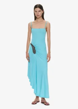 Christopher Esber Paisley Lace Rib Cami Dress mineral turqoise husk brown Size 8 for rent on The Volte - image 1