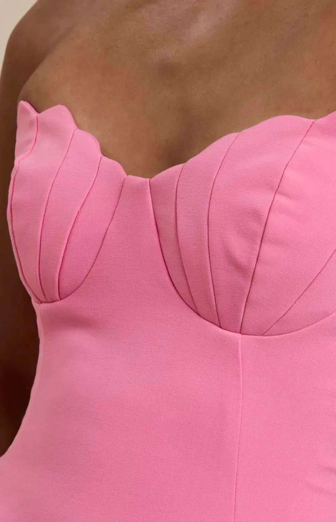 By Johnny Venus Shell Strapless Midi Dress Pink Size 10 for rent on The Volte - main image