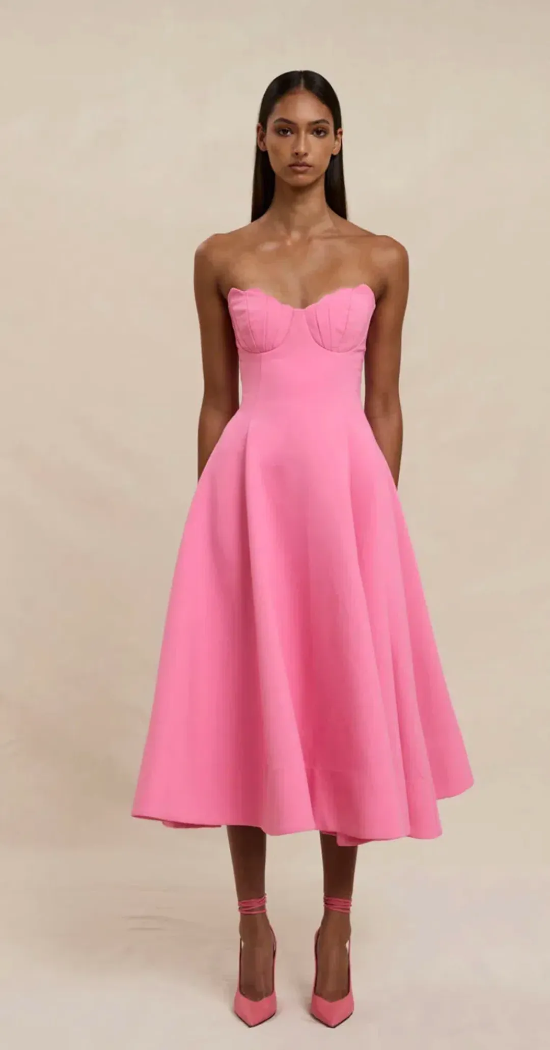 By Johnny Venus Shell Strapless Midi Dress Pink Size 10 for rent on The Volte - main image