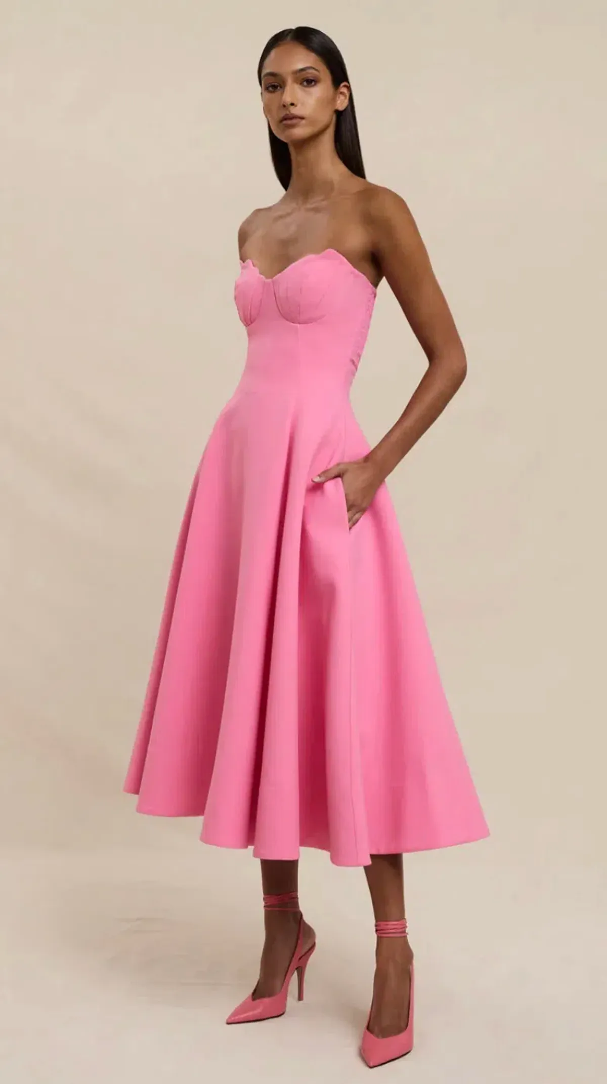 By Johnny Venus Shell Strapless Midi Dress Pink Size 10 - Image 1