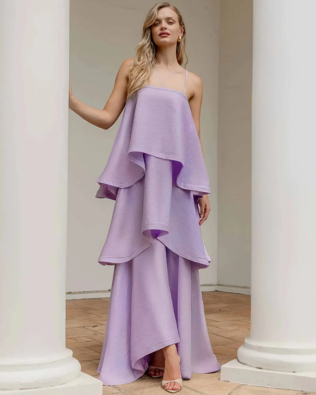 Elliatt Tilly Tiered Maxi Dress Purple Size L - Image 1