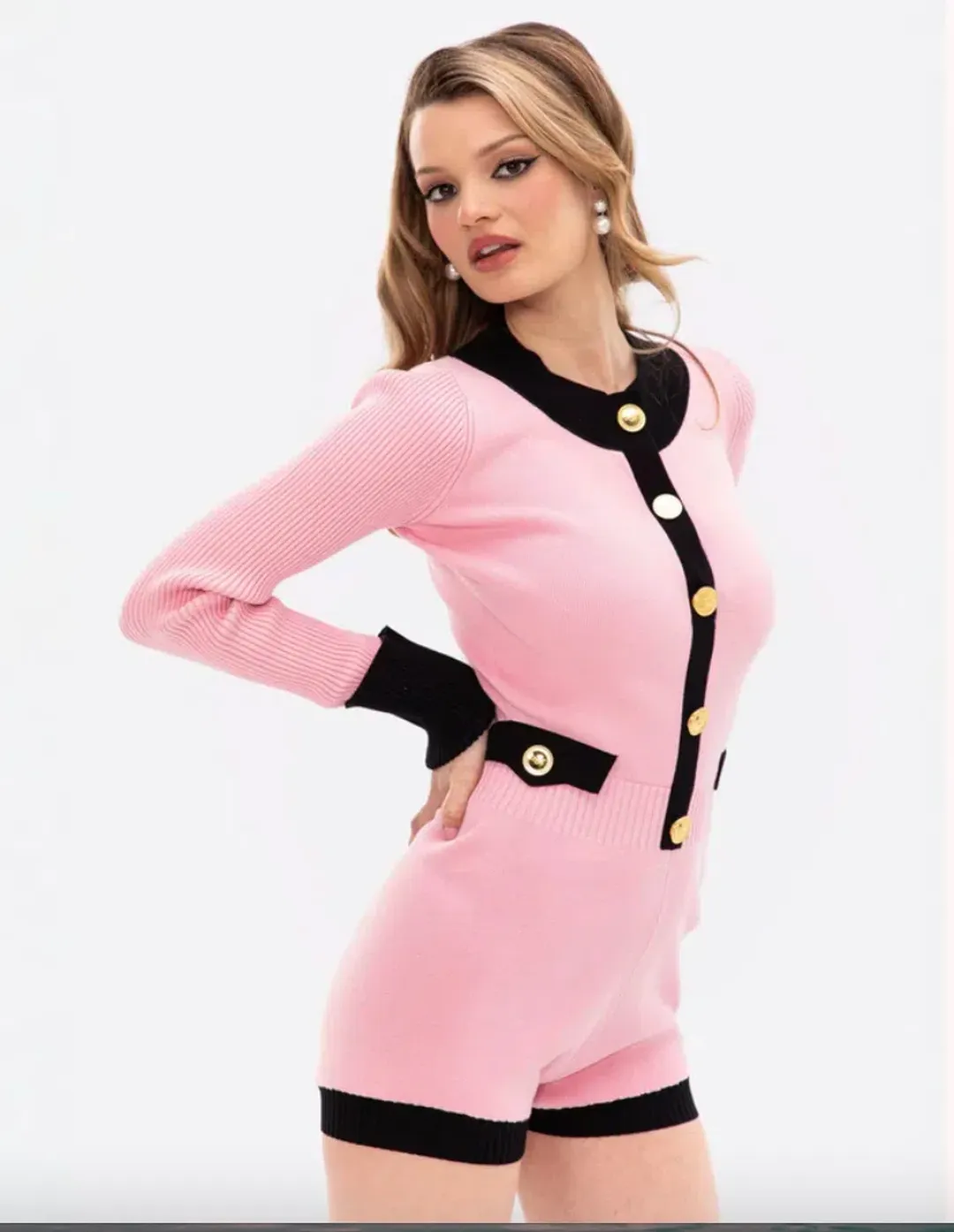 Nana Jacqueline Matilda Knit Jumpsuit (Pink) for rent on The Volte - main image