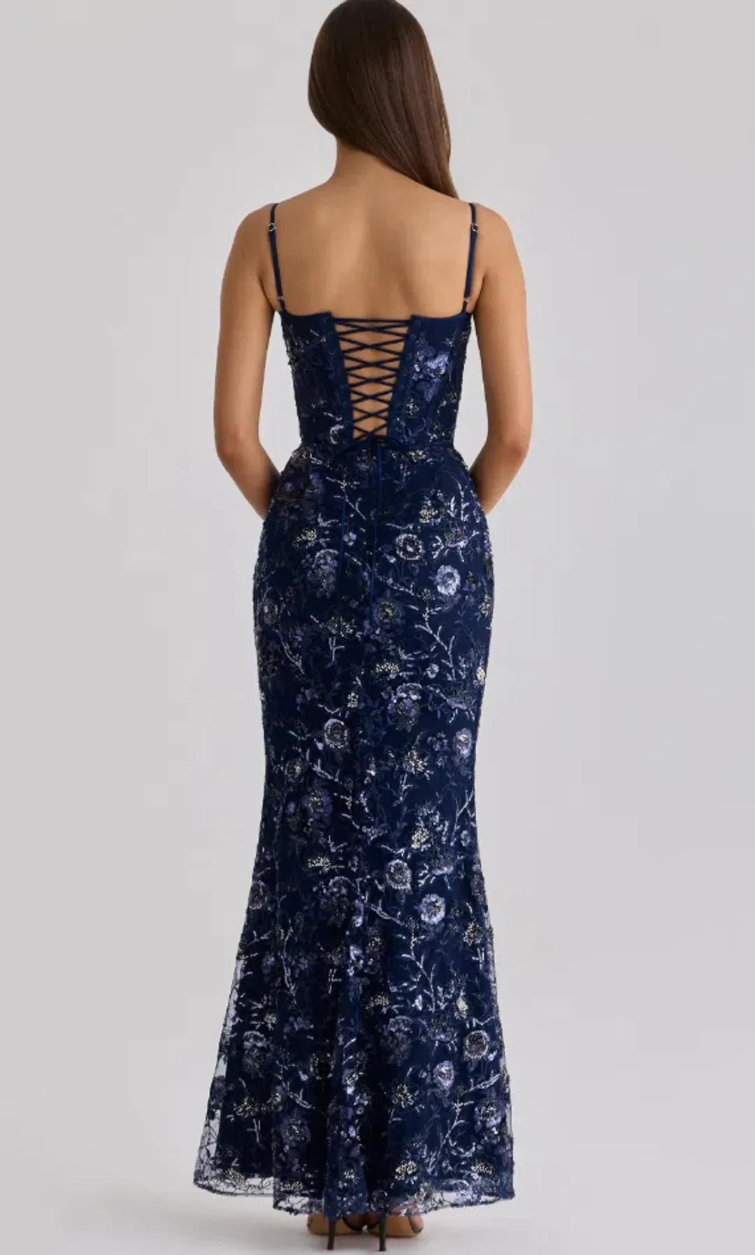 House of CB Naima navy hand beaded embellished corset maxi dress Regular Cup Size L for rent on The Volte - main image