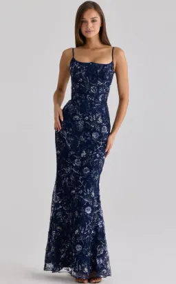 House of CB Naima navy hand beaded embellished corset maxi dress Regular Cup Size L for rent on The Volte - image 1