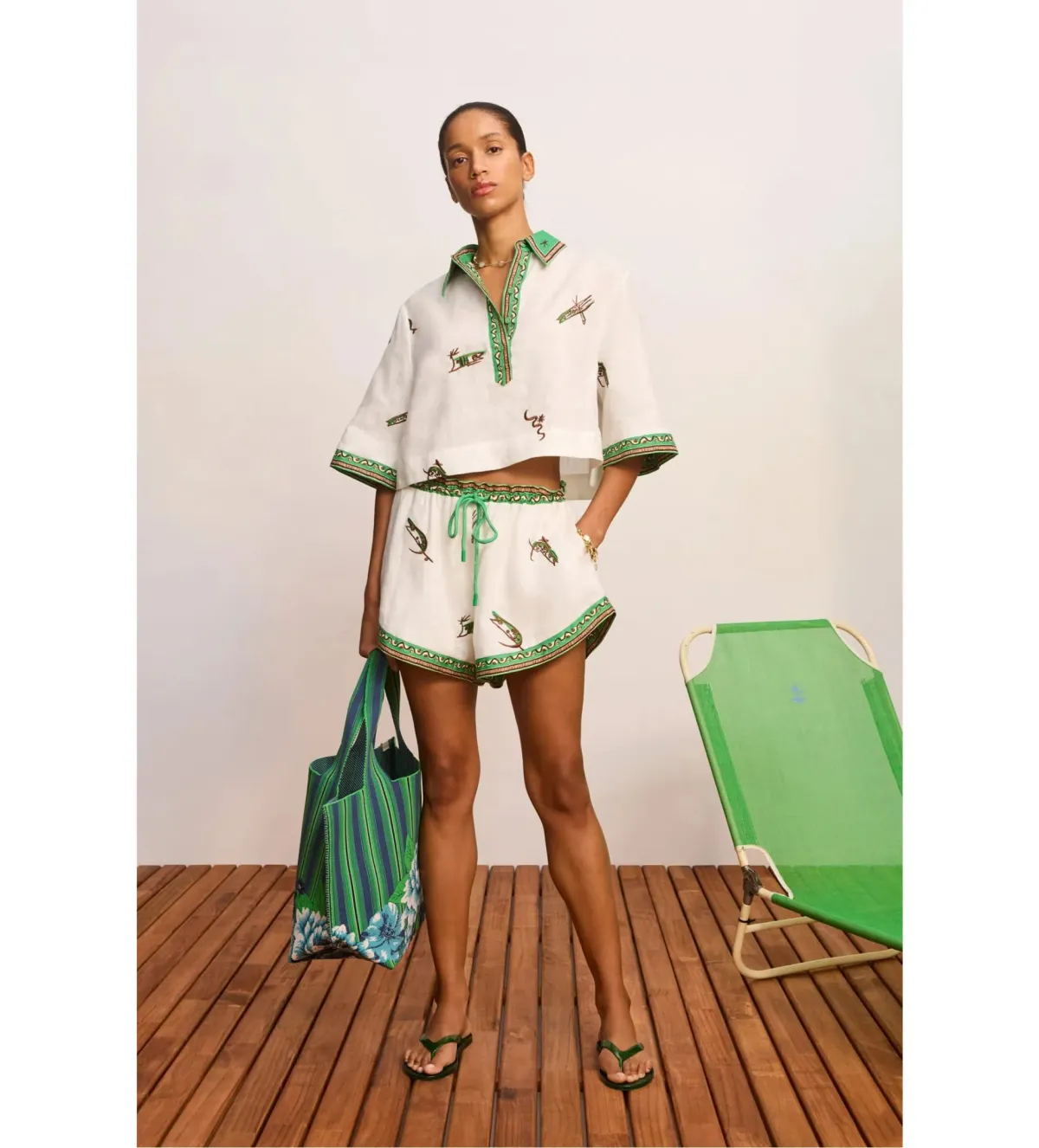 Alemais Wanda Embroidered Shirt and Short Set White Size 8 - Image 1