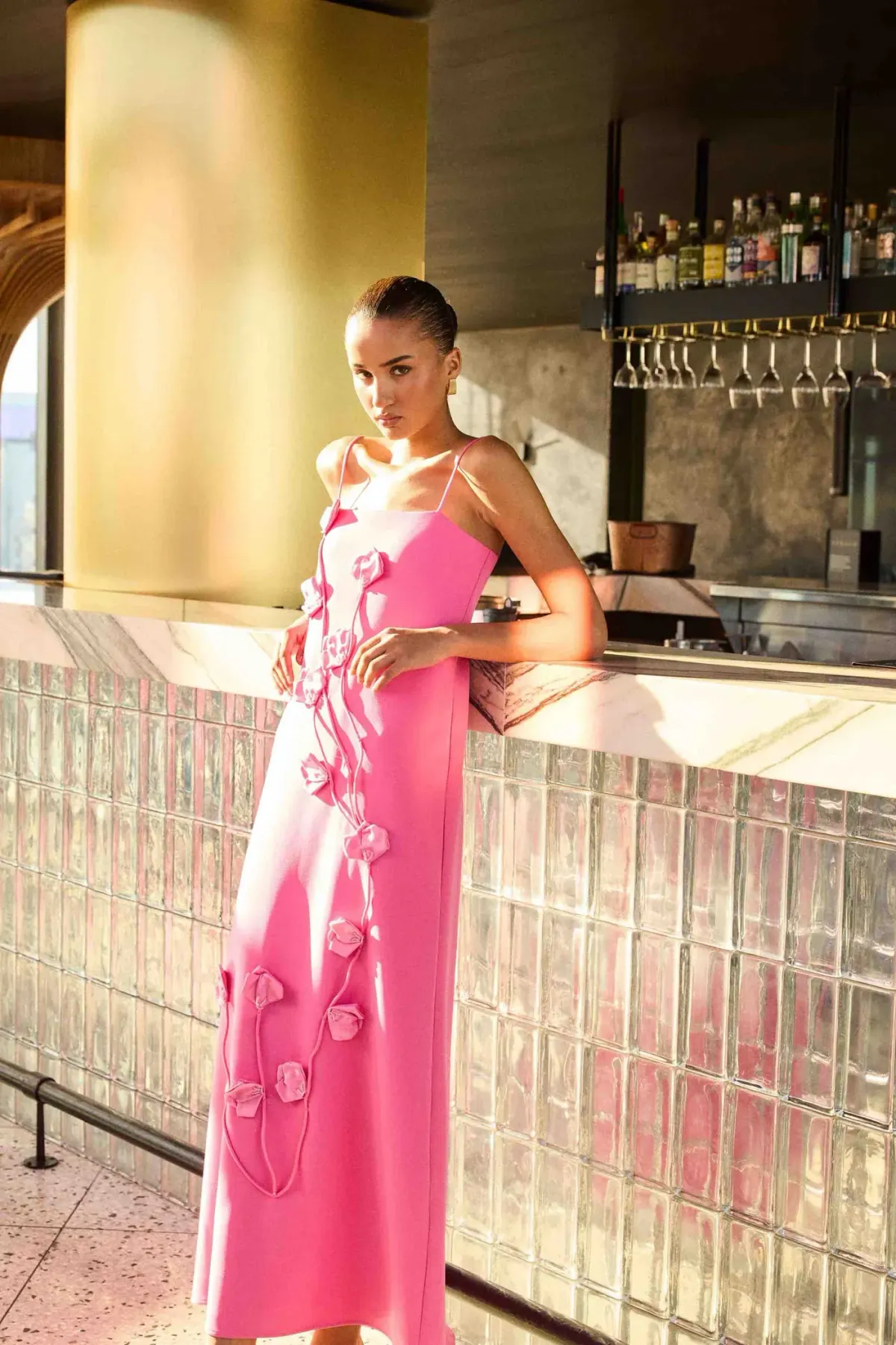 Elliatt Nolana Floral Applique Gown in Pink S/AU 8 - Image 2
