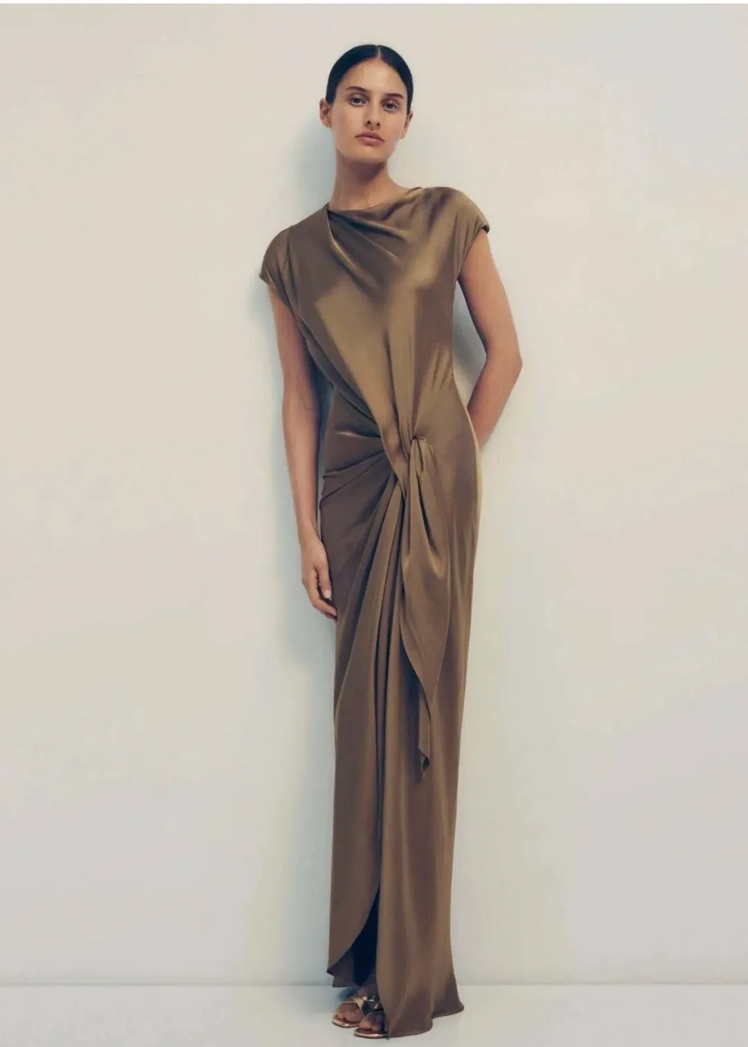 Bianca Spender Gold Crepe Evening Gown size 2 (10) for rent on The Volte - main image