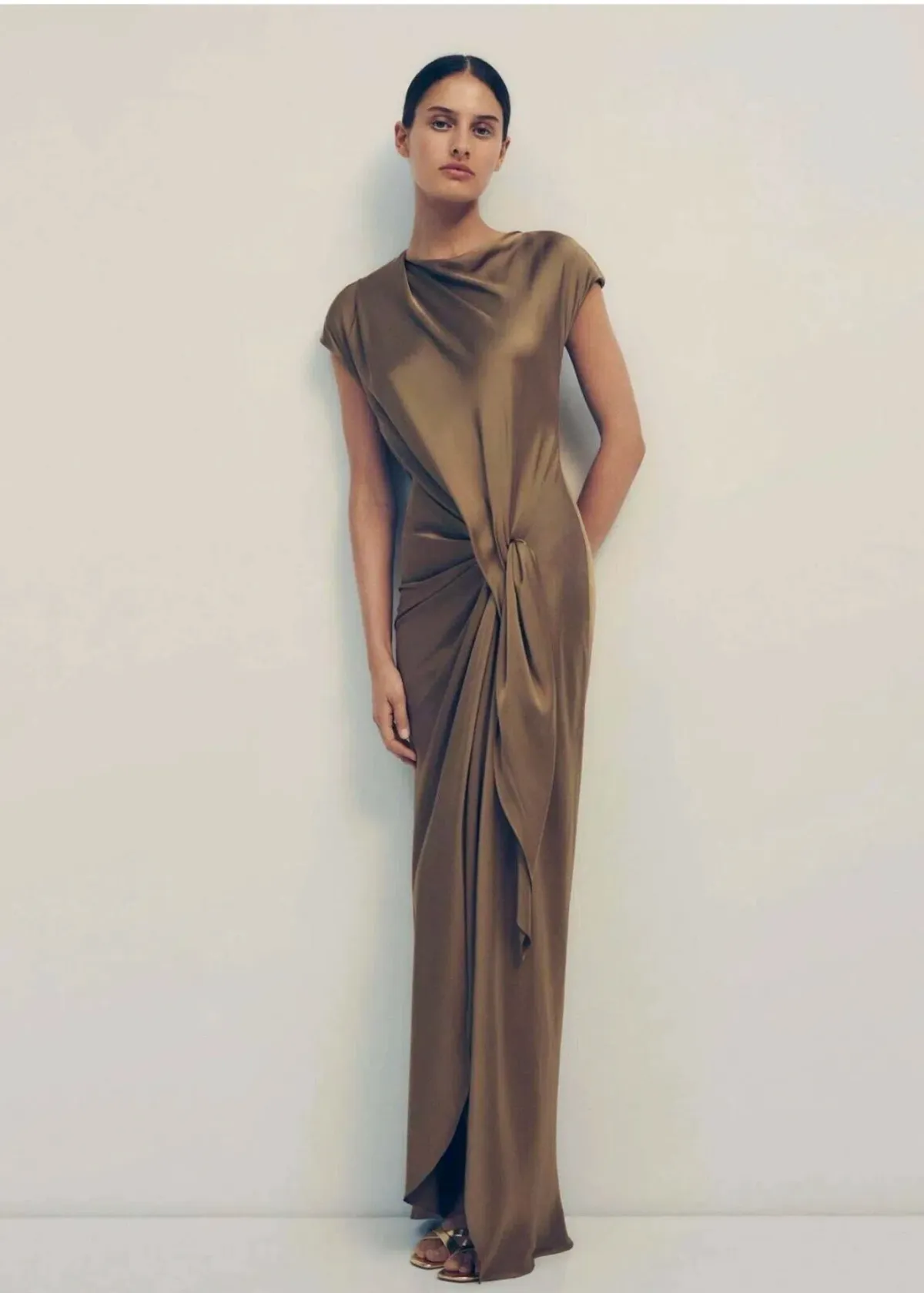 Bianca Spender Gold Crepe Evening Gown size 2 (10) for rent on The Volte - main image