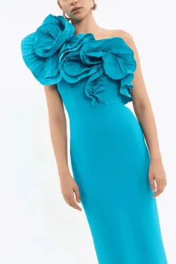 🩵 Rebecca Vallance Ella Gown – Turquoise Blue – Size 6 AU - Ruffle Maxi Dress🩵 for rent on The Volte - image 8