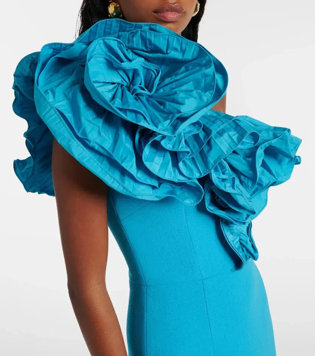 🩵 Rebecca Vallance Ella Gown – Turquoise Blue – Size 6 AU - Ruffle Maxi Dress🩵 for rent on The Volte - main image