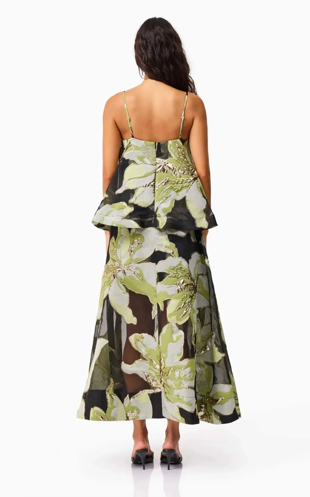 Elliatt Elysia Tiered Gown in Black & Green Floral Size M - Image 5