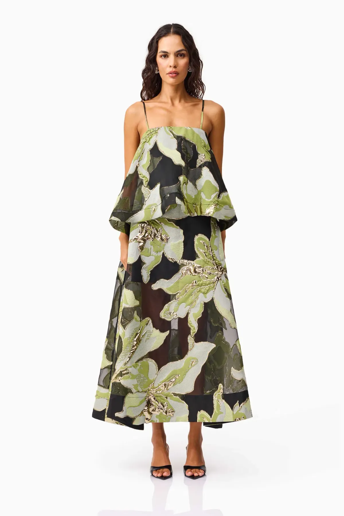 Elliatt Elysia Tiered Gown size 12 Green Black - Image 4