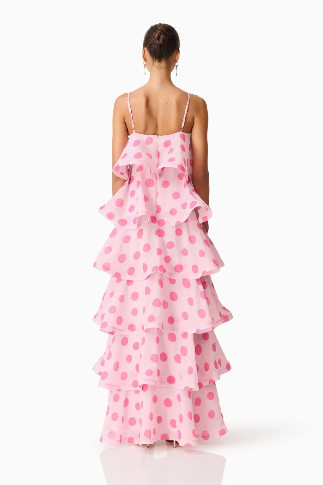 Elliatt Sola Tiered Maxi Dress size 8 Pink Polkadot for rent on The Volte - main image