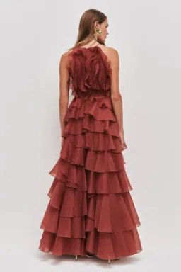 🤎 Aje Cleo Gown in Rust Brown - Size 12 - Ruffle Tiered Maxi Dress 🤎 for rent on The Volte - image 2