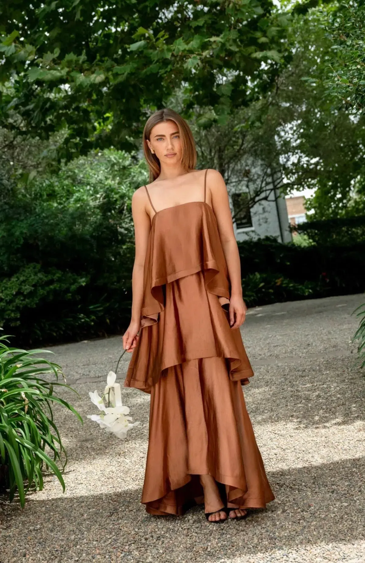 Elliatt Tilly Tiered Maxi Dress in Toffee Brown Size S - Image 1