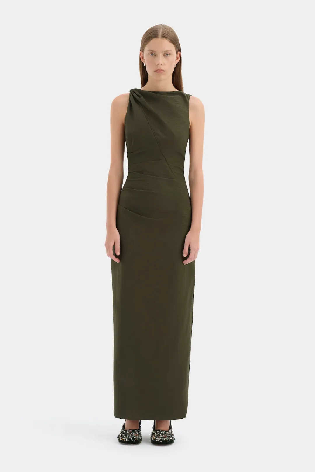 Sir the Label Sorel Maxi Dress in Dark Olive Size 3 / AU 12 for rent on The Volte - main image