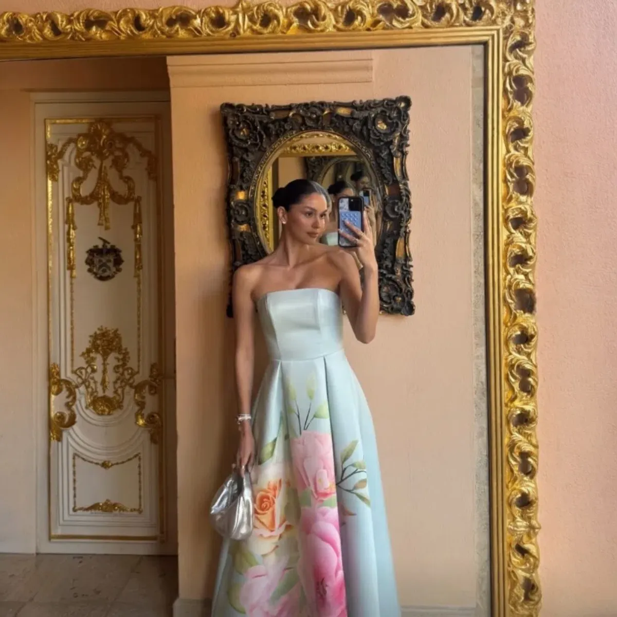 Elliatt Harper Strapless Gown in Baby Blue Floral Size Small - Image 1