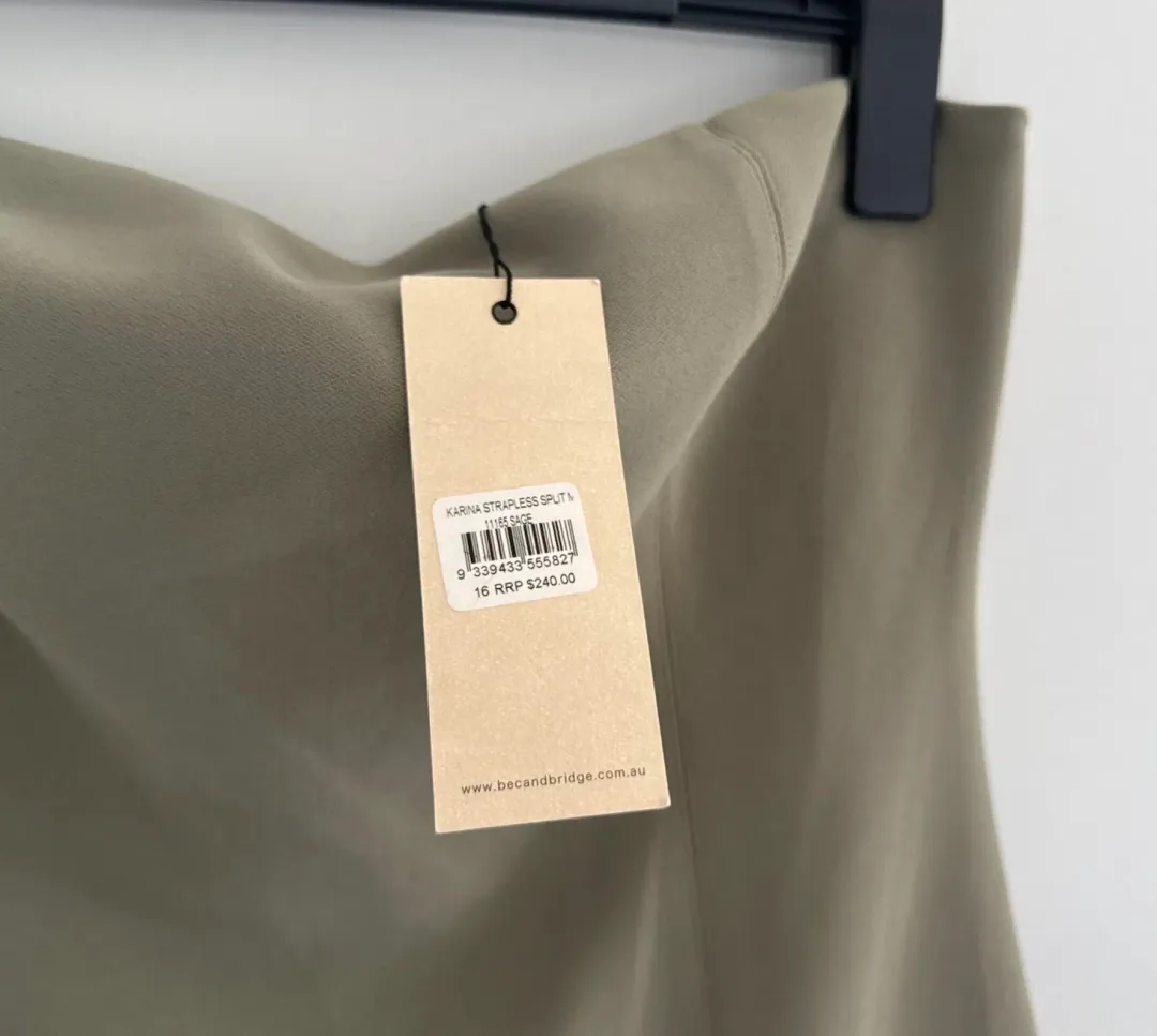 Karina Strapless Spilt Mini Sage Size 16 for rent on The Volte - main image