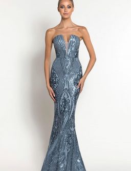 Maia Strapless Pattern Gown Anitque Blue Size 10 for rent on The Volte - image 3