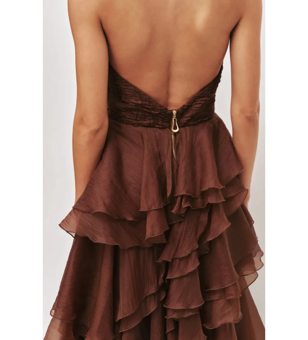 Aje Fayette Gown Chocolate Brown Size 8 for rent on The Volte - main image