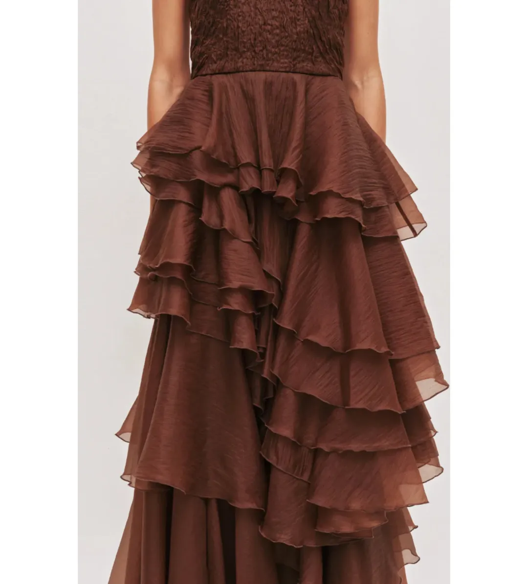 Aje Fayette Gown Chocolate Brown Size 8 for rent on The Volte - main image