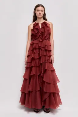 🤎 Aje Cleo Gown in Rust Brown - Size 8 - Ruffle Tiered Maxi Dress 🤎 for rent on The Volte - image 6