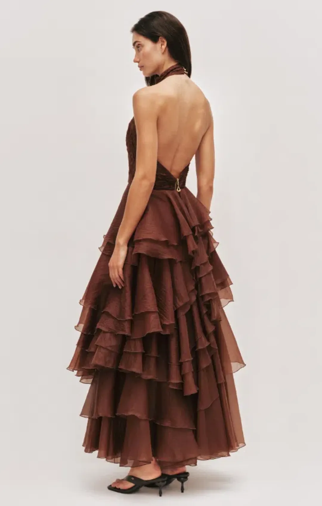 AJE Fayette Gown Dark Chocolate size 12 for rent on The Volte - main image