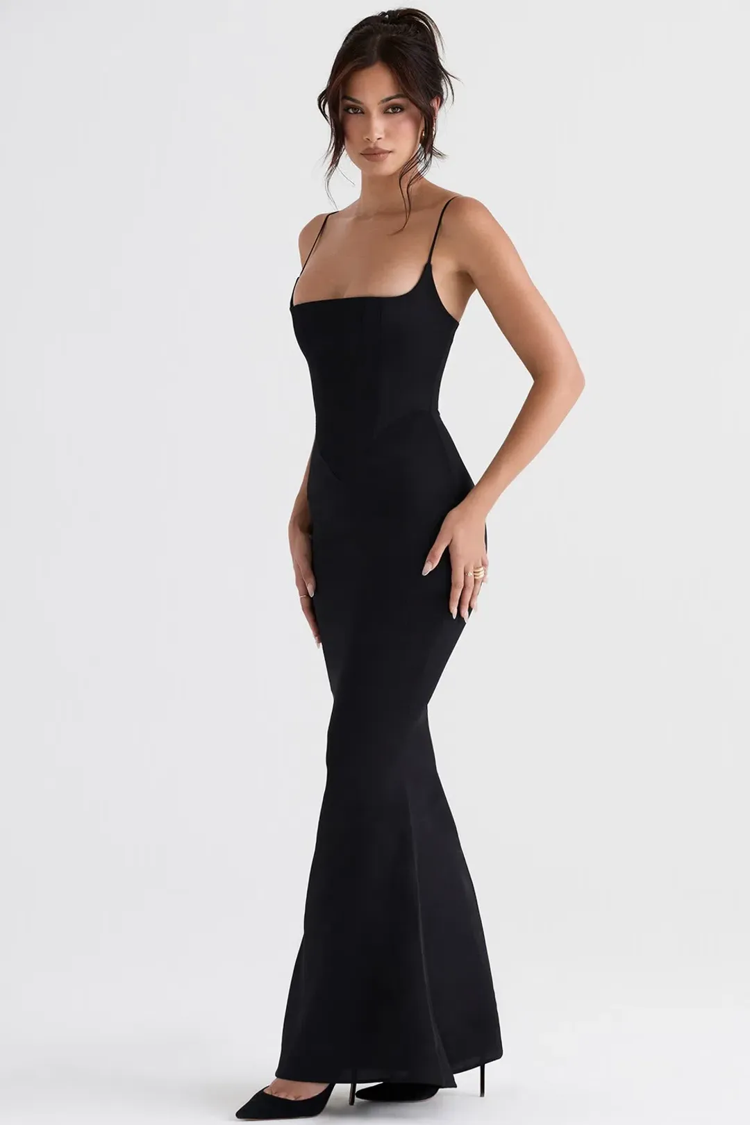 HOUSE OF CB Olivette Black Satin Corset Maxi Dress - Size XS for rent on The Volte - main image