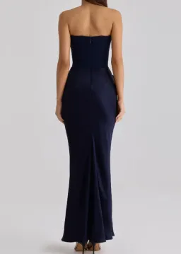 House of CB Persephone navy satin + crepe strapless corset maxi dress Regular Cup Size S for rent on The Volte - image 2