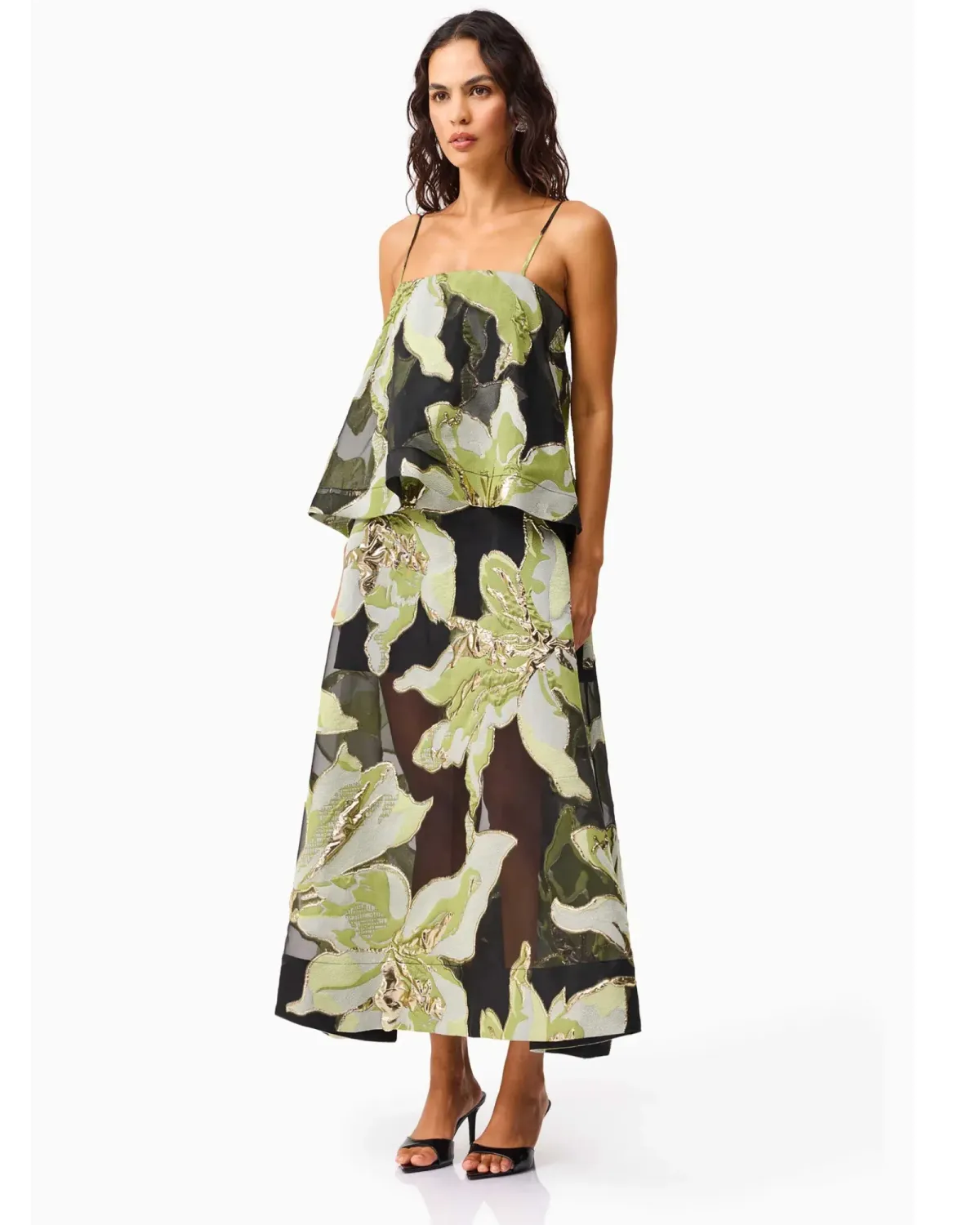Elliatt Elysia Tiered Gown Black Green Floral Size L - Image 4